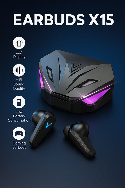 🎧 Auriculares Gamer X15 – LED, Pantalla Digital y Latencia Baja
